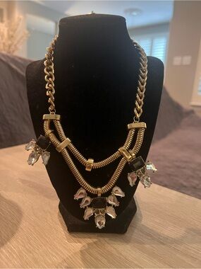 Gold-Tone Statement Necklace with Clear Crystal Accents